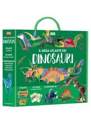 Il mega atlante dei dinosauri. Ediz. a colori. Con 40 carte domanda-risposta. Con 4 modellini di dinosauri