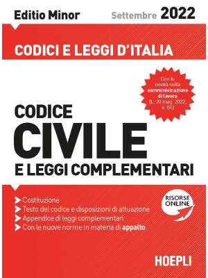 Codice civile e leggi complementari. Settembre 2022. Editio minor. Con espansione online